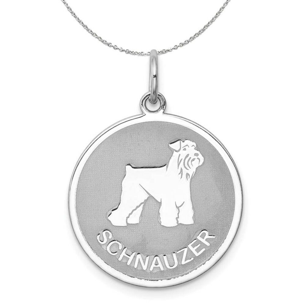 Sterling Silver Laser Etched Schnauzer Dog 19mm Necklace - 24 Inch